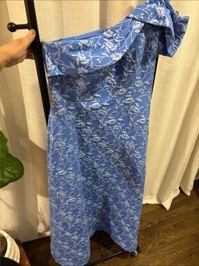 Eliza J Blue Floral One-Shoulder Gown